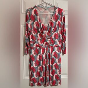 Boden Women's Dress‎ Coral Floral Jersey V-Neck Waist Panel Casual Size US 10